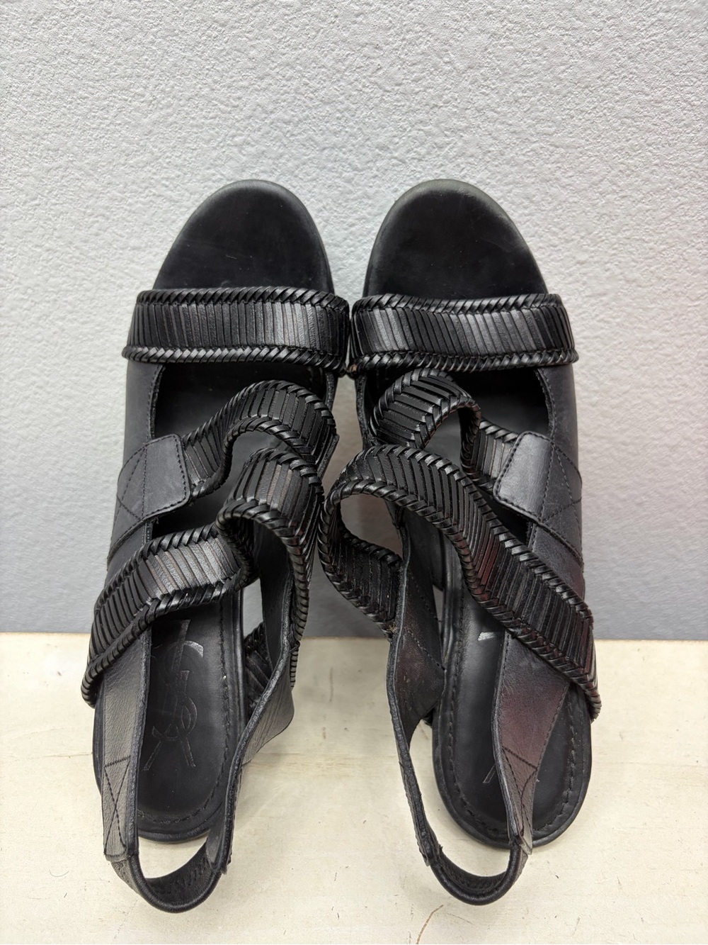YSL Yves Saint Laurent Black Leather Rive Gauche SlingBack Heels Size 38 - Picture 4 of 7